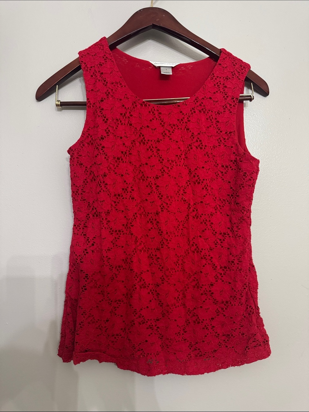 Christopher & Banks Red Floral Lace Shell Tank